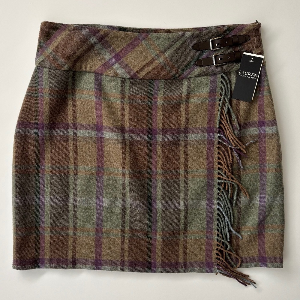 Lauren Ralph Lauren Plaid Wool Mini Skirt with Fringe - size 14